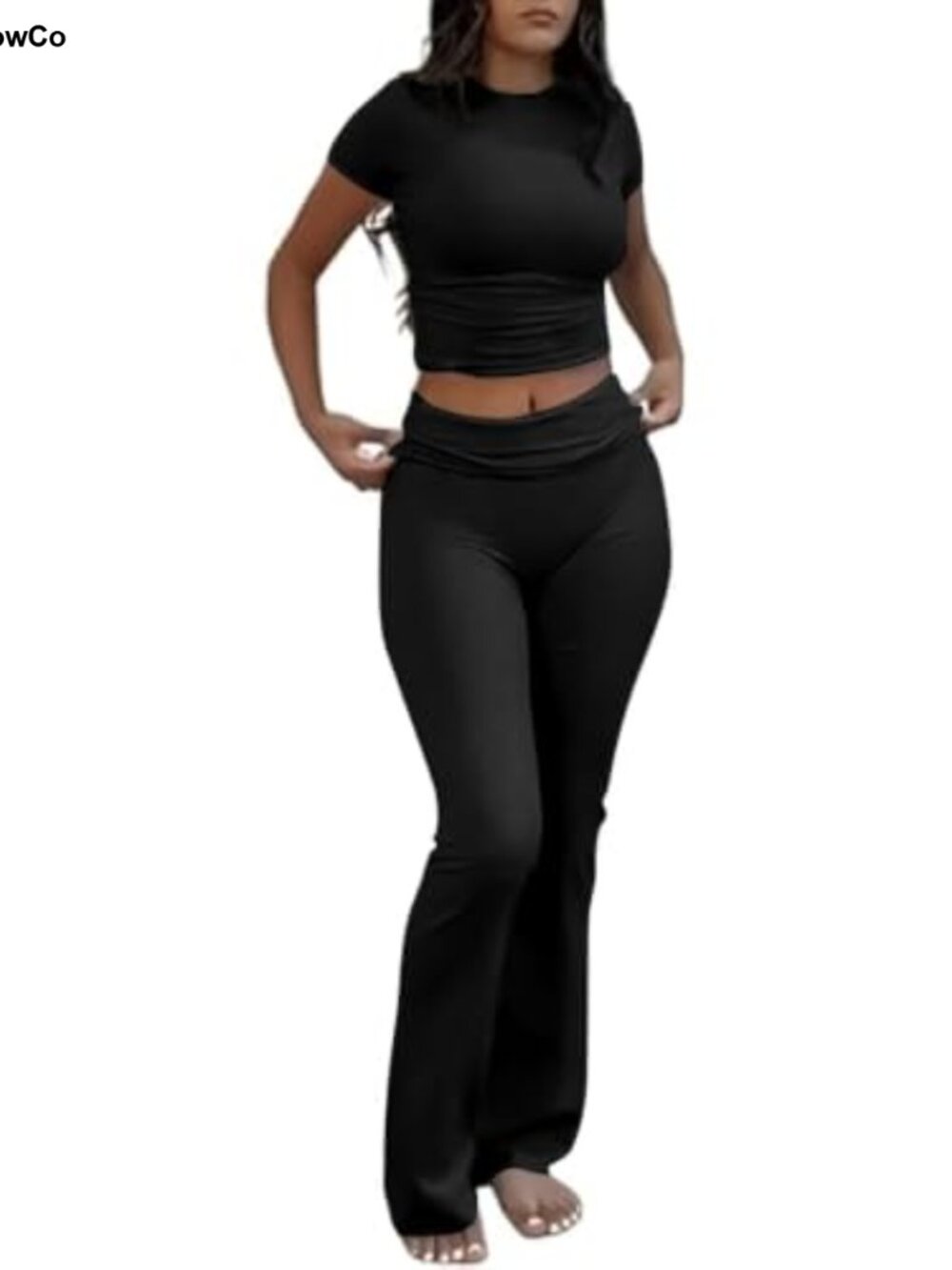 2 Piece Lounge Set Women Fold Over Flare Leggings Crop Top Y2K Outfit